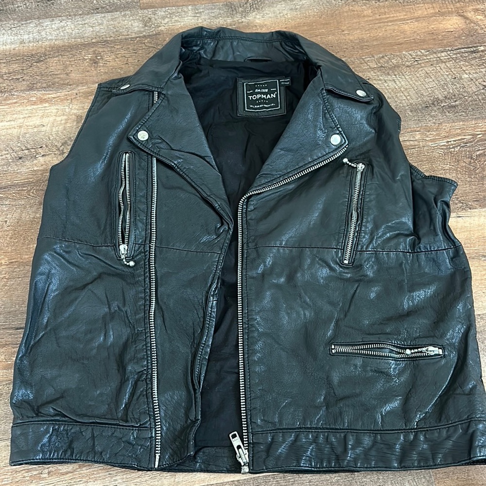 Men’s short sleeve leather jacket from Topman